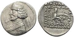 GRIECHISCHE MÜNZEN PARTHIA. Königreich der Arsakiden. Orodes II. (57-38) Drachme 57-38 v. Chr. Ecbatana Av.: Büste mit Diadem nach links. Rv.: Arsakes mit Bogen thront nach rechts. Mitchiner: 565 Gute