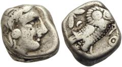 GRIECHISCHE MÜNZEN ATTIKA Athen Tetradrachme 400-353 v. Chr. Av. :Athenakopf mit attischem Helm nach rechts. Rv.: Eule nach rechts, dahinter Olivenzweig und Mondsichel. SNG Copenhagen: 63 HGC: 4,1598 