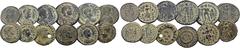 RÖMISCHE KAISERZEIT Tessera. Lots Lot mit zwölf römischen Münzen: ein ¼-Follis von Maximianus Herculius (Loch), vier Folles von Constantinus I., ein Follis von Constantius II., ein Kleinfollis von Con