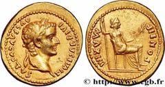 Roman coins TIBERIUS Type : Aureus  Date : c. 27-30  Mint name / Town : Lyon  Metal : gold  Diameter : 20,5  mm Orientation dies : 12  h. Weight : 7,67  g. Obverse legend : TI CAESAR DIVI - AVG F AVGV