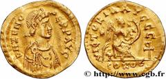 Roman coins ZENO Type : Semissis  Date : c. 476-491  Mint name / Town : Constantinople  Metal : gold  Diameter : 17  mm Orientation dies : 6  h. Weight : 2,21  g. Rarity : R2  Obverse legend : D N ZEN