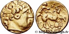 Celtic coins GALLIA - HELVETII/ ARVERNI - Unspecified Type : Quart de statère d’or, imitation du type de Philippe  Date : c. 120-60 AC.  Metal : gold  Diameter : 11,5  mm Orientation dies : 7  h. Weig