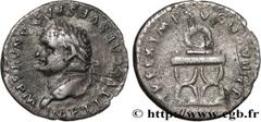 Roman coins TITUS Type : Denier  Date : 1er janvier - 30 juin  Mint name / Town : Rome  Metal : silver  Millesimal fineness : 900  ‰ Diameter : 17,5  mm Orientation dies : 6  h. Weight : 2,64  g. Rari