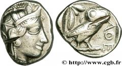 ATTICA - ATHENS Tétradrachme c. 420-405 AC. Athènes silver (27mm, 17,11g, 9h) Obverse : Anépigraphe Tête d'Athéna à droite, coiffée du casque attique à cimier, orné de trois feuilles d'olivier et d'un