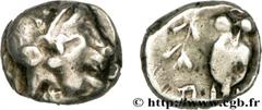 ATTICA - ATHENS Trihemiobole c. 430-415 AC. Athènes R1 silver (8mm, 0,98g, 6h) Obverse : Anépigraphe Tête d'Athéna à droite, coiffée du casque attique à cimier, orné de trois feuilles d'olivier et d'u