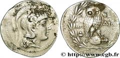 ATTICA - ATHENS Tétradrachme stéphanophore c. 182-181 AC. Athènes R2 silver (33mm, 16,46g, 12h) Obverse : Anépigraphe Tête d'Athéna à droite, coiffée du casque attique à cimier, orné d'un griffon bond