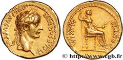 Roman coins TIBERIUS Type : Aureus  Date : c. 27-30  Mint name / Town : Lyon  Metal : gold  Diameter : 19,5  mm Orientation dies : 2  h. Weight : 7,77  g. Obverse legend : TI CAESAR DIVI - AVG F AVGVS