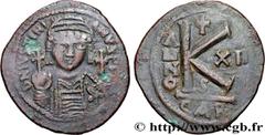 Byzantine coins JUSTINIAN I Type : Demi-follis  Date : an 12  Mint name / Town : Carthage  Metal : copper  Diameter : 33  mm Orientation dies : 6  h. Weight : 13,36  g. Rarity : R2  Obverse legend : D