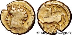 Celtic coins GALLIA - ARVERNI (Area of Clermont-Ferrand) Type : Statère d’or au lys et à la cigogne, type CAS  Date : c. 60 AC.  Metal : gold  Diameter : 18  mm Orientation dies : 9  h. Weight : 7,32 