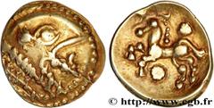 Celtic coins GALLIA BELGICA - BELLOVACI (Area of Beauvais) Type : Statère d'or à l'astre, cheval à gauche  Date : c. 80-50 AC.  Mint name / Town : Beauvais (60)  Metal : gold  Diameter : 18,5  mm Orie