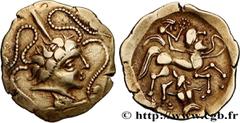 Celtic coins NAMNETES (Area of Nantes) Type : Statère d'or à l'hippophore, au bâton  Date : Ier siècle avant J.-C.  Mint name / Town : Nantes (44)  Metal : gold  Diameter : 24,5  mm Orientation dies :