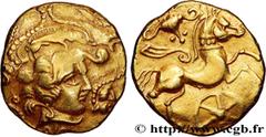 Celtic coins VENETI (Area of Vannes) Type : Statère d’or au sanglier en cimier, à la roue et au bucrane  Date : IIe siècle avant J.-C.  Mint name / Town : Vannes (56)  Metal : gold  Diameter : 18  mm 