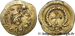Merovingian Coinage PSEUDO-IMPERIAL COINAGE AT NAME OF LEO I Type : Tremissis fourré  Date : c. 500  Metal : gold  Diameter : 14,5  mm Orientation dies : 6  h. Weight : 1,44  g. Rarity : R1  Obverse l