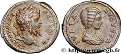 Roman coins SEPTIMIUS SEVERUS and JULIA DOMNA Type : Denier  Date : 202-205  Mint name / Town : Rome  Metal : silver  Millesimal fineness : 550  ‰ Diameter : 18  mm Orientation dies : 6  h. Weight : 3