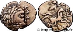 Celtic coins GALLIA - AULERCI CENOMANI (Area of Le Mans) Type : Statère d'or au cheval androcéphale et au personnage allongé, tenant deux objets ovoïdes  Date : c. 80-50 AC.  Mint name / Town : Le Man