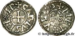 CHARLES THE BALD Denier n.d. Melle silver (21,5mm, 1,54g, 12h) Obverse : + CARLVS REX FR Croix Reverse : + MET+VLLO, (légende commençant à 1 heure) Monogramme carolin (KAROLVS) Ref : G.n° 59 (pl. 23/5