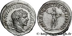 Roman coins CARACALLA Type : Denier  Date : 216  Mint name / Town : Rome  Metal : silver  Millesimal fineness : 500  ‰ Diameter : 19,5  mm Orientation dies : 1  h. Weight : 3,29  g. Officine : 4e  Obv