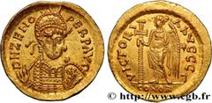 Roman coins ZENO Type : Solidus  Date : c. 476-491  Mint name / Town : Constantinople  Metal : gold  Diameter : 20  mm Orientation dies : 6  h. Weight : 4,50  g. Rarity : R2  Officine : 3e  Obverse le