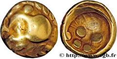 Celtic coins VINDELICI (Germania, currently South Germany) Type : Statère d'or "Regenbogenschüsselchen"  Date : c. 80-50 BC.  Metal : gold  Diameter : 16,5  mm Orientation dies : 9  h. Weight : 7,03  