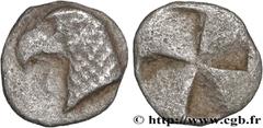 Greek Coins AIOLIS - CYME Type : Hemiobole  Date : c. 450 AC.  Mint name / Town : Cymé, Éolide  Metal : silver  Diameter : 7,5  mm Weight : 0,28  g. Rarity : R2  Obverse legend : K  Obverse descriptio