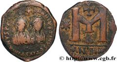 Byzantine coins JUSTIN I AND JUSTINIAN I Type : Follis  Date : 527  Mint name / Town : Antioche  Metal : copper  Diameter : 32  mm Orientation dies : 11  h. Weight : 16,22  g. Rarity : R3  Officine : 