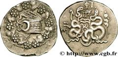 MYSIA - PERGAMON Cistophore c. 123-100 AC. Mysie, Pergame R1 silver (25mm, 12,48g, 1h) Obverse : Anépigraphe Ciste mystique de laquelle s'échappe un serpent ; le tout dans une couronne dionysiaque Rev