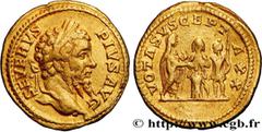 Roman coins SEPTIMIUS SEVERUS Type : Aureus  Date : 202-210  Mint name / Town : Rome  Metal : gold  Diameter : 21  mm Orientation dies : 6  h. Weight : 7,44  g. Rarity : R2  Officine : 2e  Obverse leg