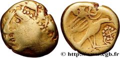 Celtic coins GALLIA - CARNUTES (Beauce area) Type : Hémistatère d’or à l’aigle, tête à gauche - au diadème perlé  Date : Ier siècle avant J.-C.  Mint name / Town : Chartres (28)  Metal : gold  Diamete