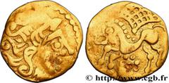 Celtic coins PARISII (Area of Paris) Type : Quart de statère d'or, classe IV  Date : c. 60-52 AC.  Mint name / Town : Paris (75)  Metal : gold  Diameter : 16  mm Orientation dies : 1  h. Weight : 1,73