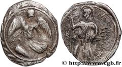 Greek Coins SICILY - KAMARINA Type : Litra  Date : c. 461 - 440/435 AC.  Mint name / Town : Camarina, Sicile  Metal : silver  Diameter : 12  mm Orientation dies : 6  h. Weight : 0,37  g. Rarity : R3  