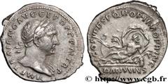 Roman coins TRAJANUS Type : Denier  Date : 107  Mint name / Town : Rome  Metal : silver  Millesimal fineness : 900  ‰ Diameter : 18,5  mm Orientation dies : 7  h. Weight : 3,01  g. Officine : 7e  Obve
