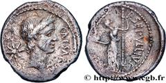 Roman coins JULIUS CAESAR Type : Denier   Date : janvier - février  Mint name / Town : Rome  Metal : silver  Millesimal fineness : 950  ‰ Diameter : 19  mm Orientation dies : 11  h. Weight : 4,01  g. 