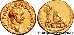 Roman coins VESPASIAN Type : Aureus  Date : 69-70  Mint name / Town : Rome  Metal : gold  Diameter : 18  mm Orientation dies : 5  h. Weight : 7,36  g. Rarity : R2  Obverse legend : IMP CAESAR VESPASIA