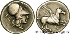 CORINTHIA - CORINTH Statère c. 350 AC. Corinthie, Corinthe silver (20,5mm, 8,51g, 3h) Obverse : Q (koppa archaïque) Pégase volant à droite, les ailes déployées Reverse : Tête d'Athéna à droite, coiffé
