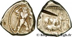 CYPRUS - KITION Statère c. 449-425 AC. Chypre, Citium R2 silver (25,00mm, 10,93g, 12h) Obverse : Anépigraphe Héraklès nu, la léonté lui tombant des épaules, marchant à droite, tenant de son bras gauch