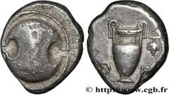 Greek Coins BEOTIA - THEBES Type : Statère  Date : c. 425-400 AC.  Mint name / Town : Thèbes, Béotie  Metal : silver  Diameter : 22  mm Orientation dies : 12  h. Weight : 11,37  g. Rarity : R1  Obvers