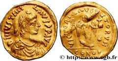 Byzantine coins JUSTINIAN I Type : Tremissis   Date : 527-565  Mint name / Town : Constantinople  Metal : gold  Millesimal fineness : 1000  ‰ Diameter : 15  mm Orientation dies : 6  h. Weight : 1,32  