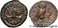 Greek Coins SICILY - KAMARINA Type : Tetras  Date : c. 420-410 AC.  Mint name / Town : Camarina, Sicile  Metal : copper  Diameter : 15,5  mm Orientation dies : 3  h. Weight : 3,36  g. Rarity : R1  Obv