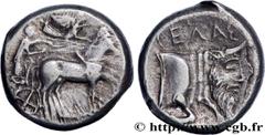 Greek Coins SICILY - GELA Type : Tétradrachme  Date : c. 440-430 AC.  Mint name / Town : Géla, Sicile  Metal : silver  Diameter : 24,5  mm Orientation dies : 9  h. Weight : 17,16  g. Rarity : R2  Obve
