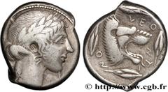 Greek Coins SICILY - LEONTINOI Type : Tétradrachme  Date : c. 455-430 AC.  Mint name / Town : Leontini, Sicile  Metal : silver  Diameter : 25  mm Orientation dies : 5  h. Weight : 16,65  g. Rarity : R