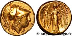 Greek Coins MACEDONIA - MACEDONIAN KINGDOM - ALEXANDER III THE GREAT Type : Distatère d’or  Date : c. 323-323 AC.  Mint name / Town : Aegae, Macédoine,  Metal : gold  Diameter : 21,5  mm Orientation d