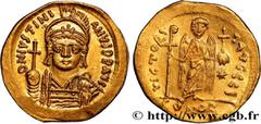 Byzantine coins JUSTINIAN I Type : Solidus  Date : 542-565  Mint name / Town : Constantinople  Metal : gold  Millesimal fineness : 1000  ‰ Diameter : 19,5  mm Orientation dies : 6  h. Weight : 4,46  g