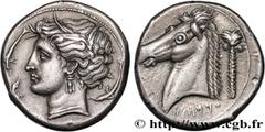 Greek Coins SICILY - SICULO-PUNIC - LILYBAION Type : Tétradrachme  Date : c. 340 AC.  Mint name / Town : Sicile, Machanat (Le Camp), Lilybée  Metal : silver  Diameter : 26  mm Orientation dies : 11  h
