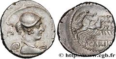 Roman coins CARISIA Type : Denier  Date : 46 AC.  Mint name / Town : Rome  Metal : silver  Millesimal fineness : 950  ‰ Diameter : 19,5  mm Orientation dies : 3  h. Weight : 4,12  g. Rarity : R1  Obve