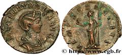 Roman coins MAGNIA URBICA Type : Aurelianus  Date : été   Date : 284  Mint name / Town : Lyon   Metal : billon  Millesimal fineness : 50  ‰ Diameter : 21  mm Orientation dies : 6  h. Weight : 3,72  g.