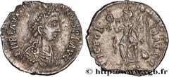 Roman coins VALENTINIAN III Type : Demi-silique  Date : c. 430  Mint name / Town : Ravenne  Metal : silver  Diameter : 13  mm Orientation dies : 6  h. Weight : 0,92  g. Rarity : R3  Obverse legend : D