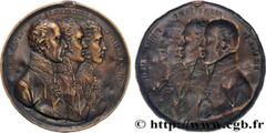 Medals AUSTRIA - FRANCIS IST OF AUSTRIA Type : Médaille, Les trois souverains, repoussé  Date : (1814)  Metal : brass  Diameter : 67  mm Weight : 19,59  g. Edge : lisse  Puncheon : sans poinçon  Obver