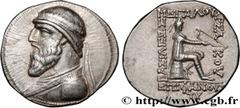 Greek Coins PARTHIAN KINGDOM - MITHRADATES II Type : Tétradrachme  Date : 119-109 AC.  Mint name / Town : Séleucie du Tigre  Metal : silver  Diameter : 28,5  mm Orientation dies : 1  h. Weight : 15,91