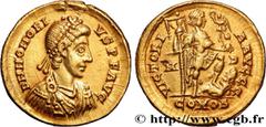 Roman coins HONORIUS Type : Solidus  Date : 395-401 ou 402  Mint name / Town : Milan  Metal : gold  Diameter : 20,5  mm Orientation dies : 6  h. Weight : 4,40  g. Rarity : R1  Obverse legend : D N HON