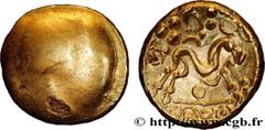 Celtic coins AMBIANI (Area of Amiens) Type : Statère d'or uniface  Date : c. 60-50 AC.  Mint name / Town : Amiens (80)  Metal : gold  Diameter : 17,5  mm Weight : 6,18  g. Rarity : R1  Obverse legend 